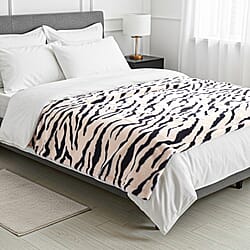 LIVMORE Zebra Print Faux Fur Cosy Blanket (200x150 cm) - Grey & Black, 560 GSM