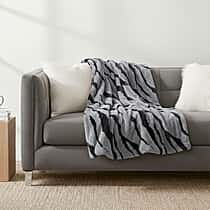 LIVMORE Zebra Print Faux Fur Cosy Blanket (200x150 cm) - Grey & Black, 560 GSM