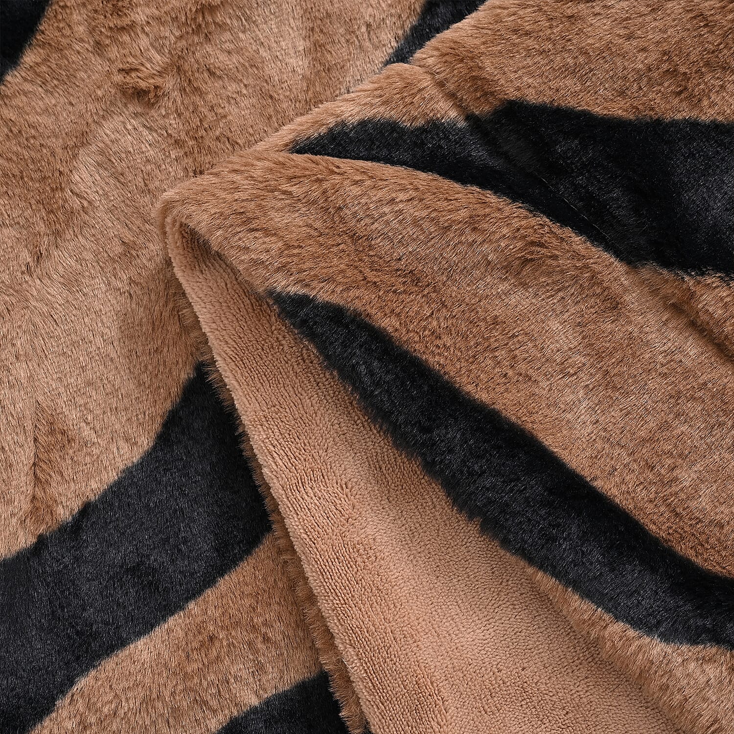 LIVMORE Zebra Print Faux Fur Cosy Blanket (200x150 cm) - Brown & Black, 560 GSM