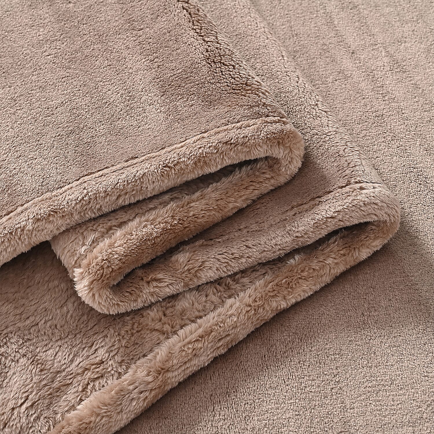 LIVMORE- Double-Sided Cozy 550 gsm Faux Fur Blanket (Size 200x150 cm) - Taupe