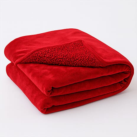LIVMORE- Double-Sided Cozy 550 gsm Faux Fur Blanket (Size 200x150 cm) - Red