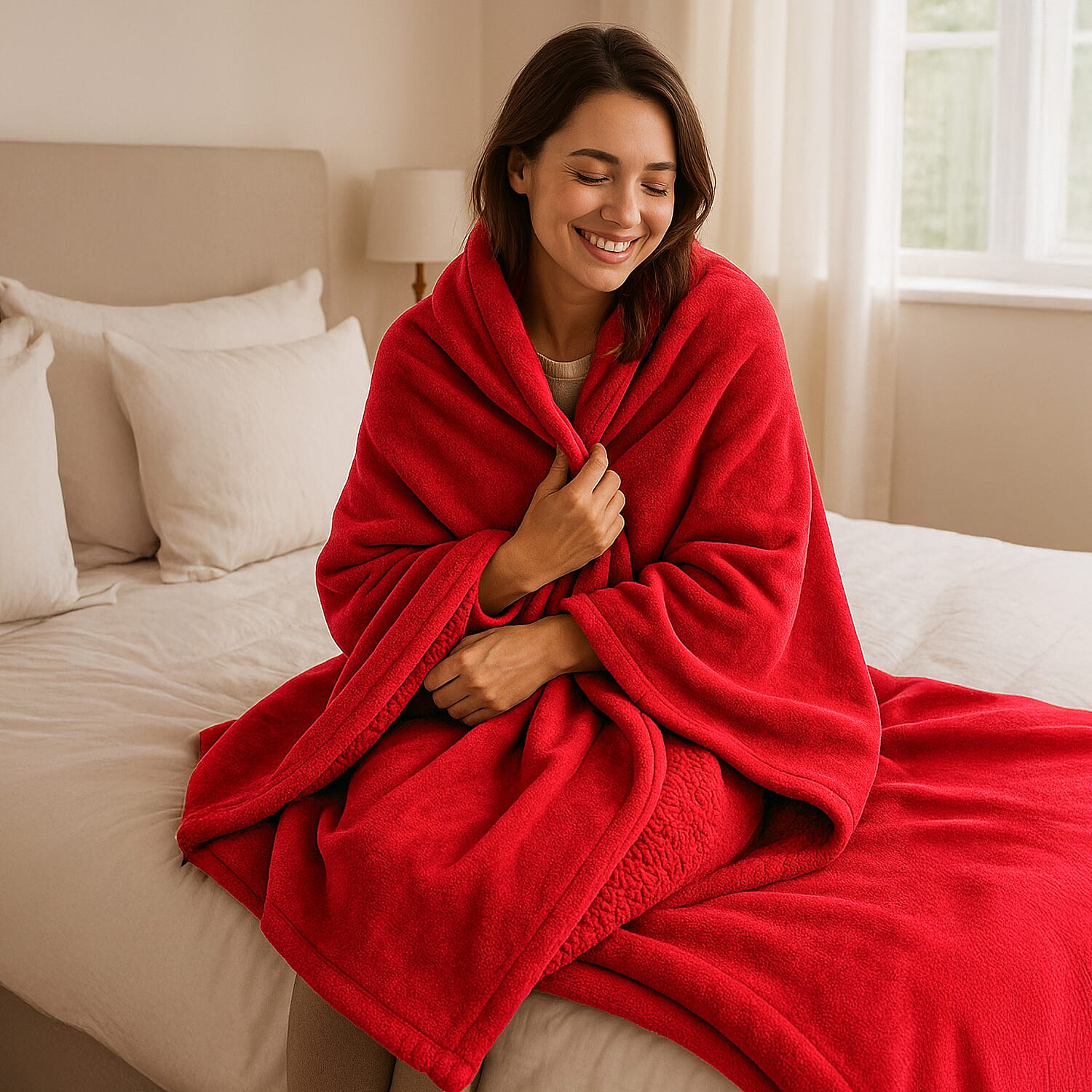 LIVMORE- Double-Sided Cozy 550 gsm Faux Fur Blanket (Size 200x150 cm) - Red