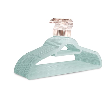 Keplin - Non-Slip Velvet Hangers Pack of 20 (Size 22x12x42cm) - Mint Green & Rose Gold