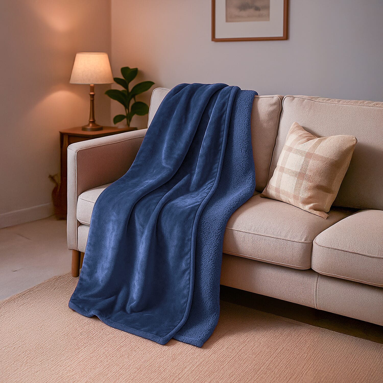 LIVMORE- Double-Sided Cozy 550 gsm Faux Fur Blanket (Size 200x150 cm) - Dark Blue