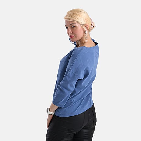 -Maisi Round Neck Pure Cotton Top (Size M) - Blue