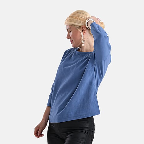 -Maisi Round Neck Pure Cotton Top (Size XL) - Blue