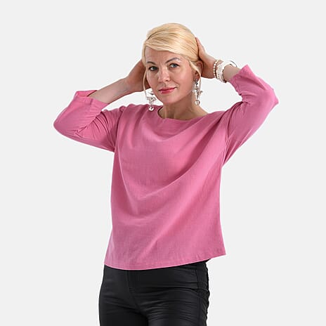 -Maisi Round Neck Pure Cotton Top (Size S) - Pink