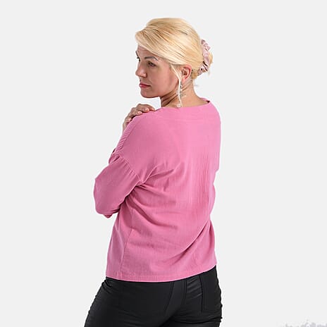 -Maisi Round Neck Pure Cotton Top (Size M) - Pink