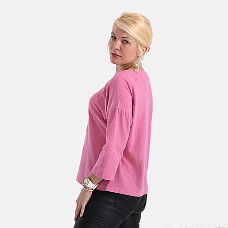 -Maisi Round Neck Pure Cotton Top (Size M) - Pink