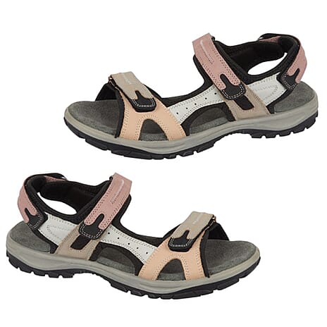 Mandy Ladies Leather Walking Sporty Sandals (Size 4) - Pink & Black