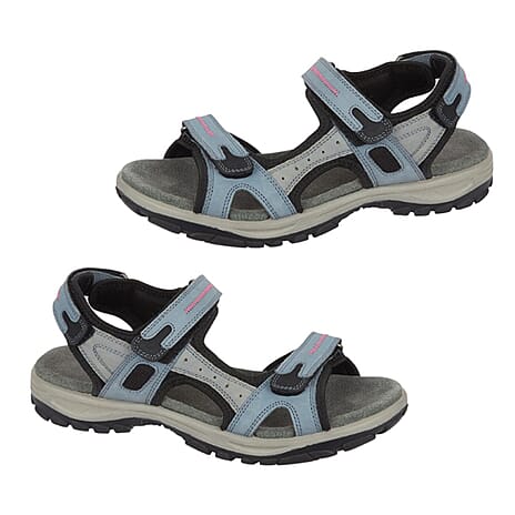 Mandy Ladies Leather Walking Sporty Sandals (Size 8) - Navy & Multy