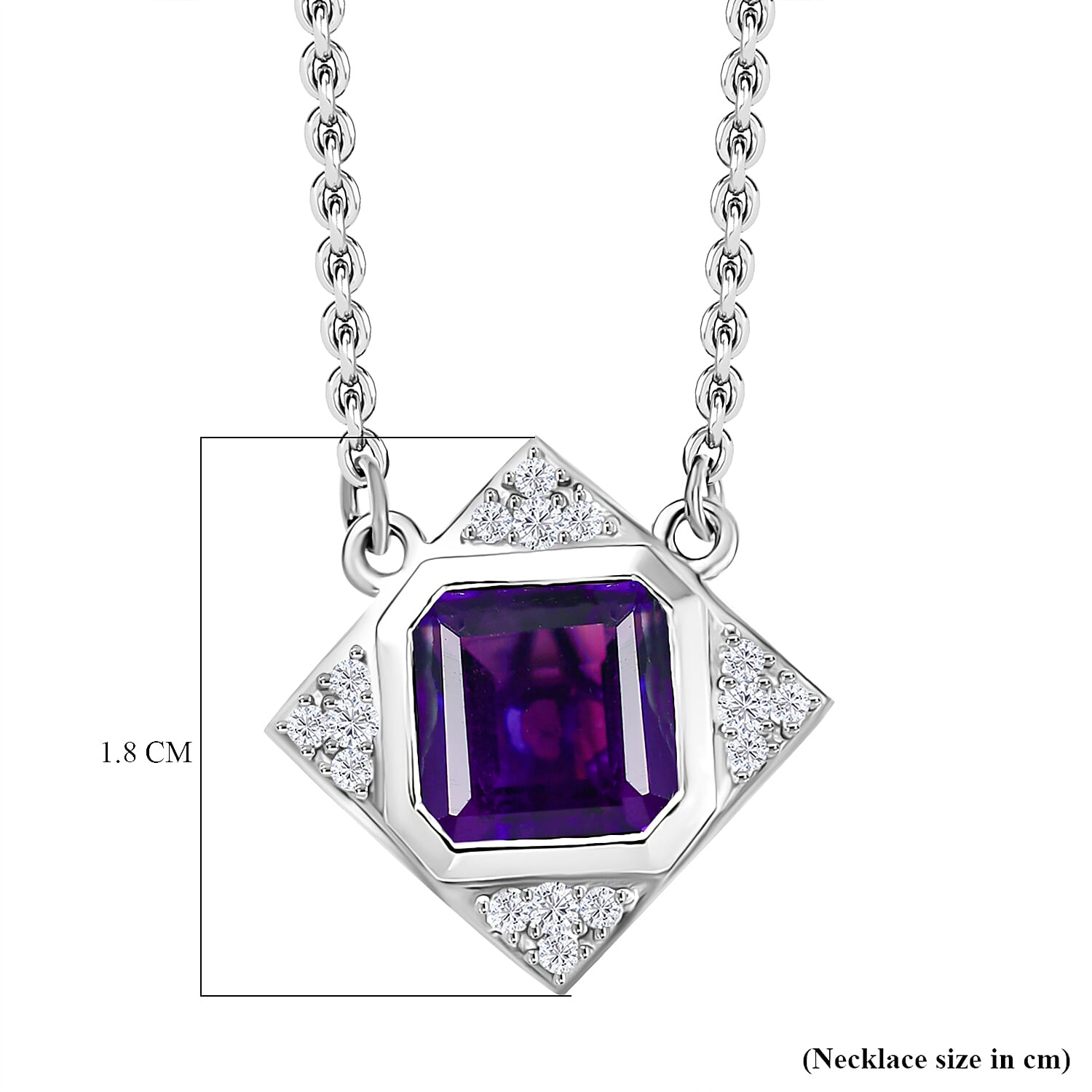 D'joy AAA African Amethyst & White Zircon Necklace (Size - 20) with Lobaster Clasp in Rhodium Overlay Sterling Silver 2.70 Ct.