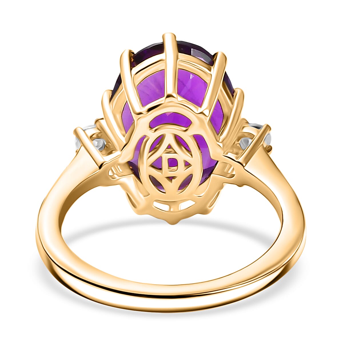 D'joy AAA African Amethyst & Moissanite Solitaire Ring in 14K Yellow Gold Plated Sterling Silver 6.13 Ct.