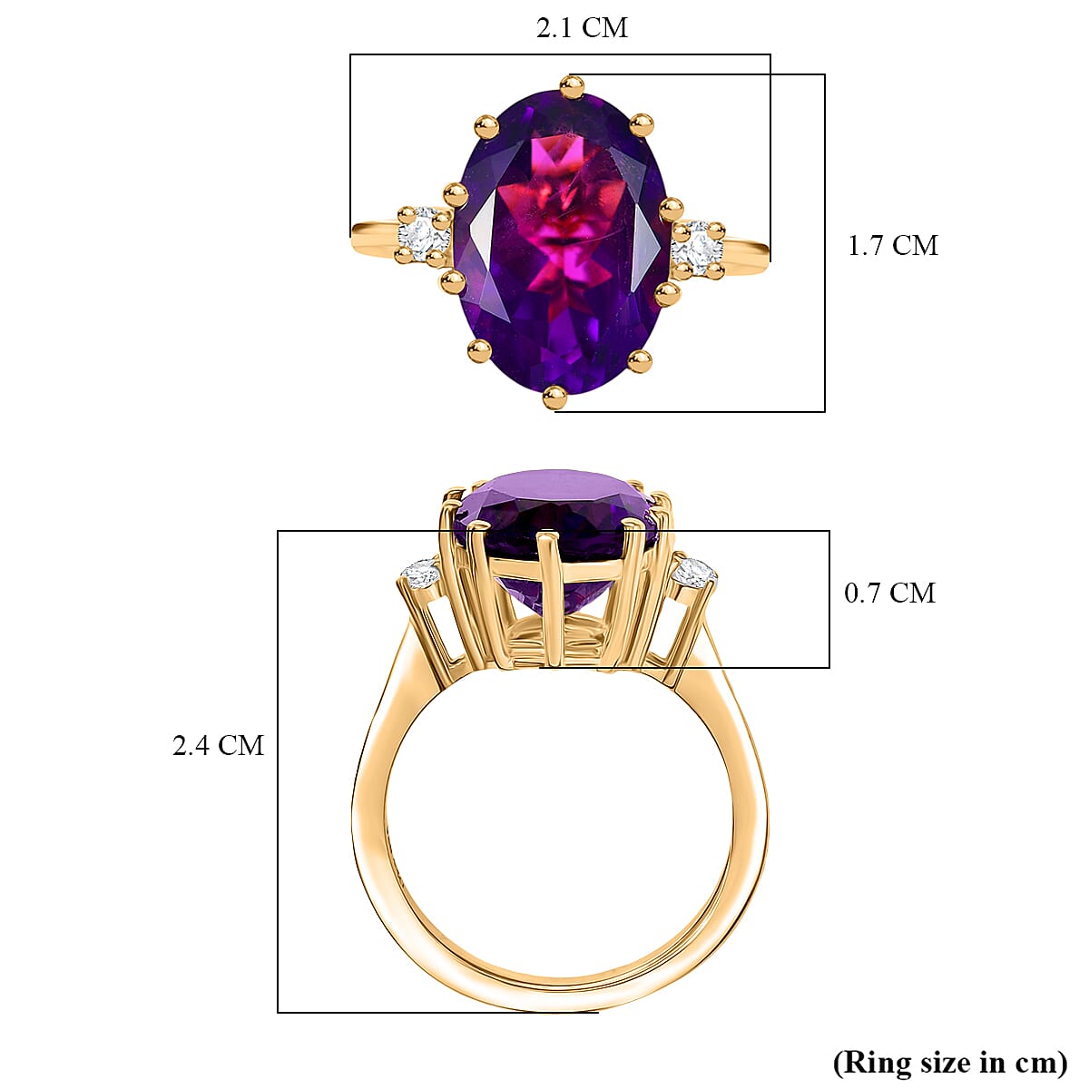 D'joy AAA African Amethyst & Moissanite Solitaire Ring in 14K Yellow Gold Plated Sterling Silver 6.13 Ct.