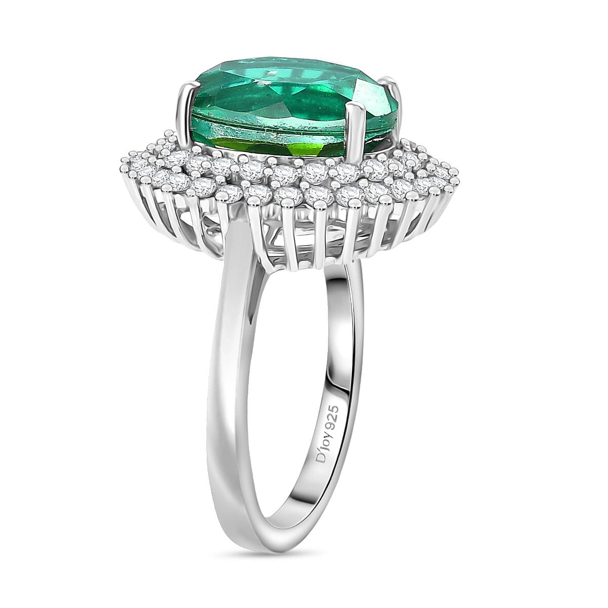 D'joy Peacock Triplet Quartz & White Zircon Ring in Rhodium Overlay Sterling Silver 6.51 Ct.