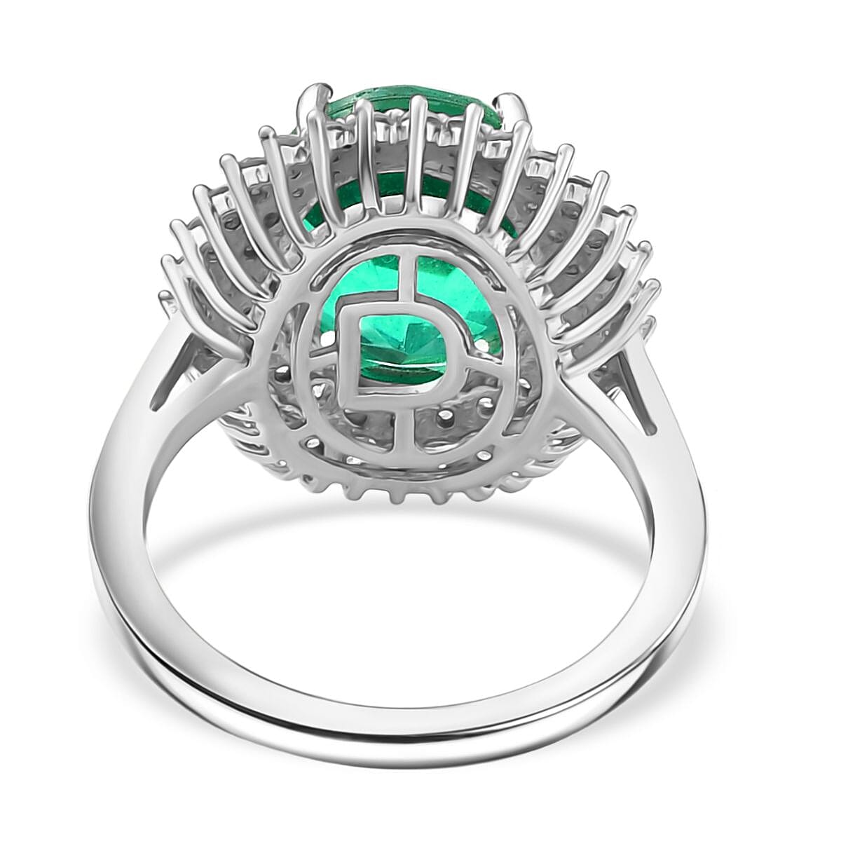 D'joy Peacock Triplet Quartz & White Zircon Ring in Rhodium Overlay Sterling Silver 6.51 Ct.