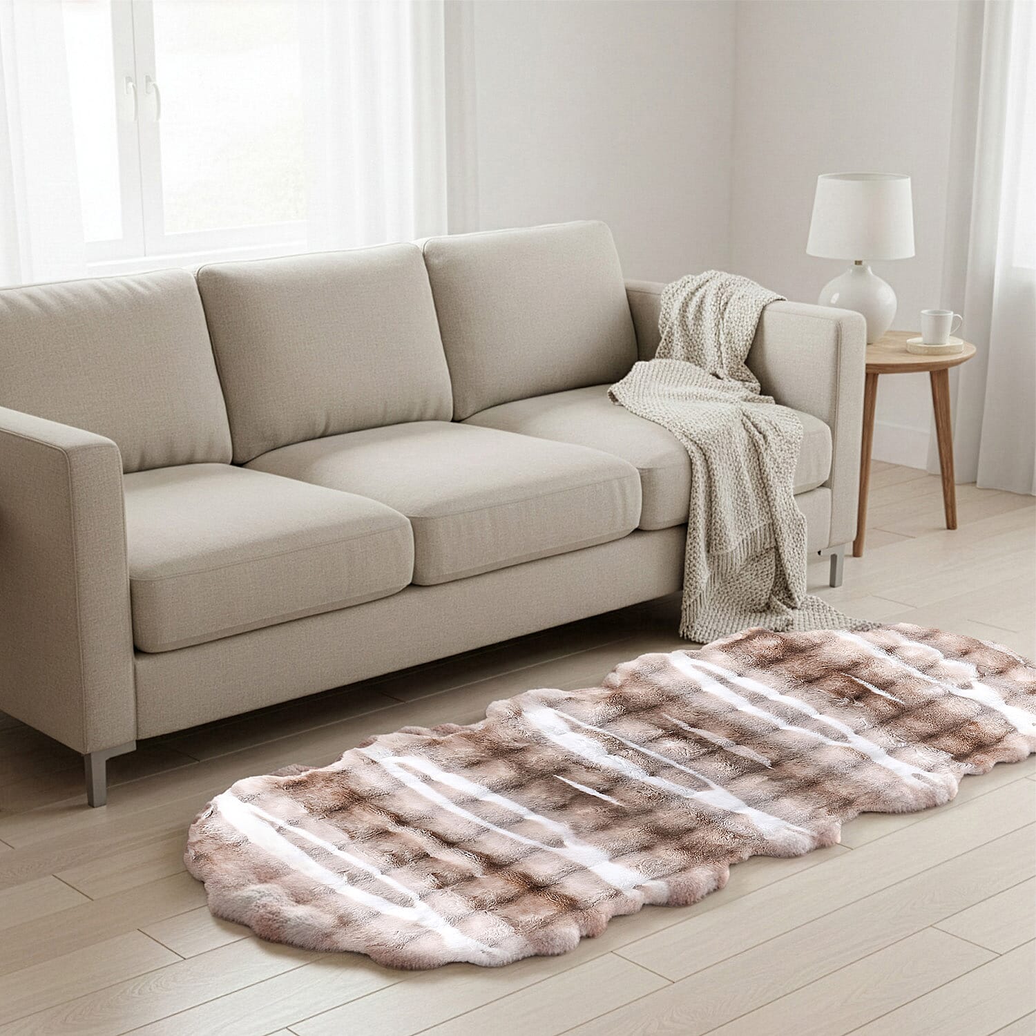 LIVMORE Luxury Collection - Faux Fur Bubble Pattern Rug with Foam Base (180x60 cm) - Brown & White
