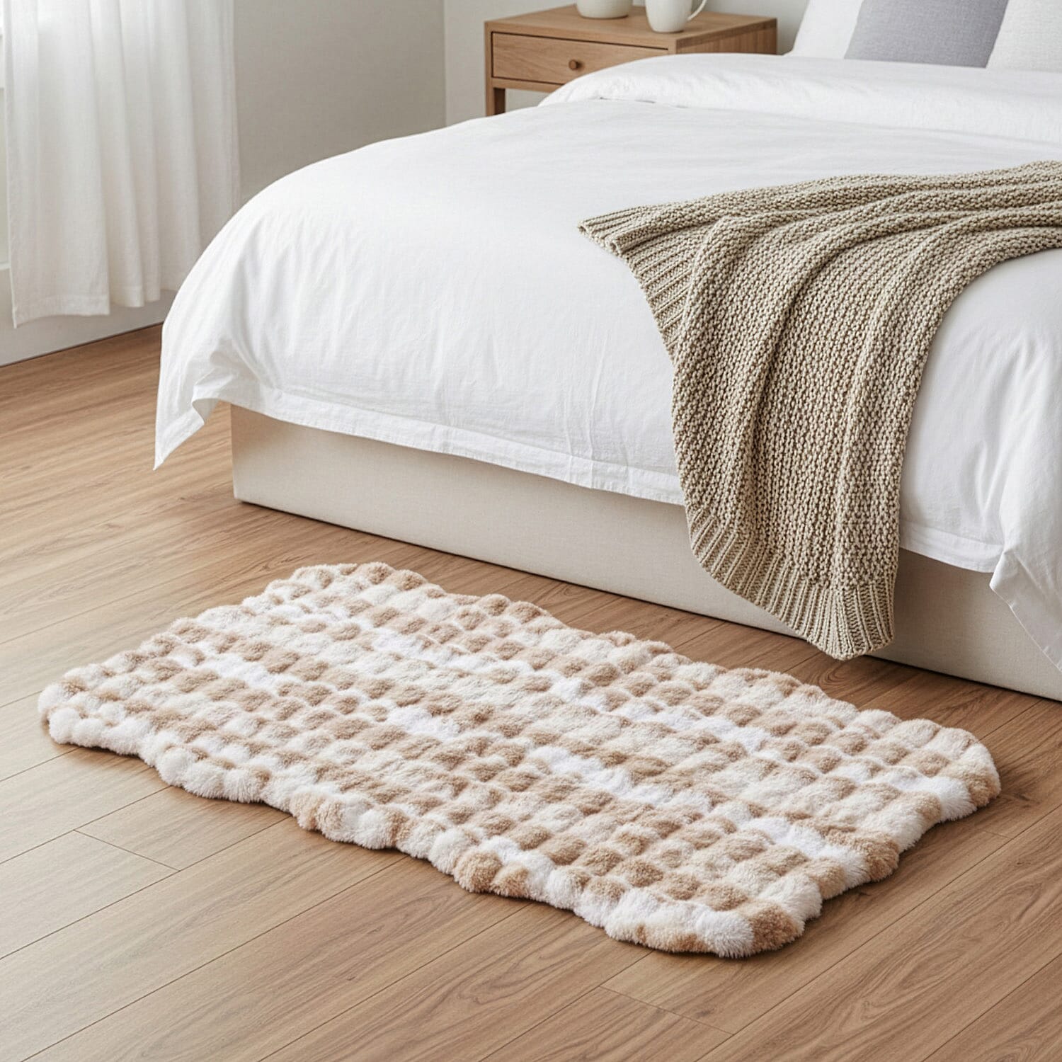 LIVMORE Luxury Collection - Faux Fur Bubble Pattern Rug with Foam Base (Size 180 x100 cm) - Cream & White
