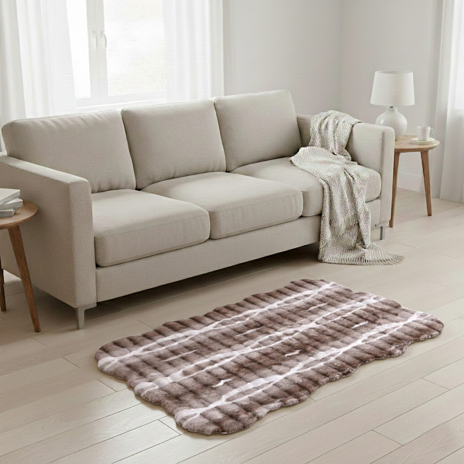 LIVMORE Luxury Collection - Faux Fur Bubble Pattern Rug with Foam Base (Size 180 x100 cm) - Brown & White