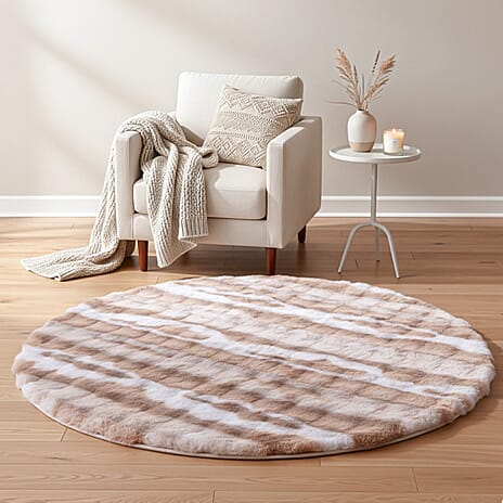 LIVMORE Luxury Collection - Faux Fur Bubble Pattern Round Rug with Foam Base (120cm Diameter) - Cream & White