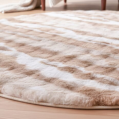 LIVMORE Luxury Collection - Faux Fur Bubble Pattern Round Rug with Foam Base (120cm Diameter) - Cream & White