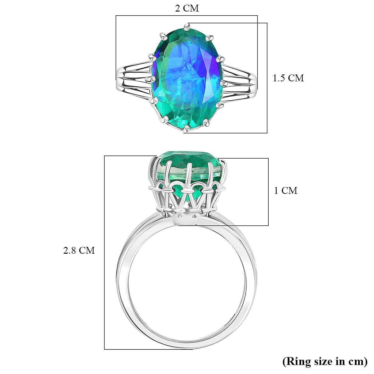 D'joy Peacock Triplet Quartz Solitaire Ring in Rhodium Overlay Sterling Silver 6.55 Ct. D'joy Peacock Triplet Quartz Solitaire Ring in Rhodium Overlay Sterling Silver 6.55 Ct.