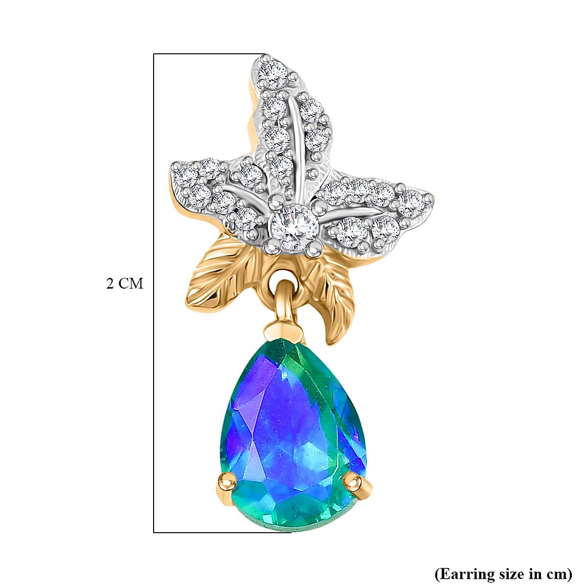 D'joy Peacock Triplet Quartz & White Zircon Earring with Push Back in 18K Vermeil Yellow Gold Sterling Silver 2.63 Ct. D'joy Peacock Triplet Quartz & White Zircon Earring with Push Back in 18K Vermeil Yellow Gold Sterling Silver 2.63 Ct.