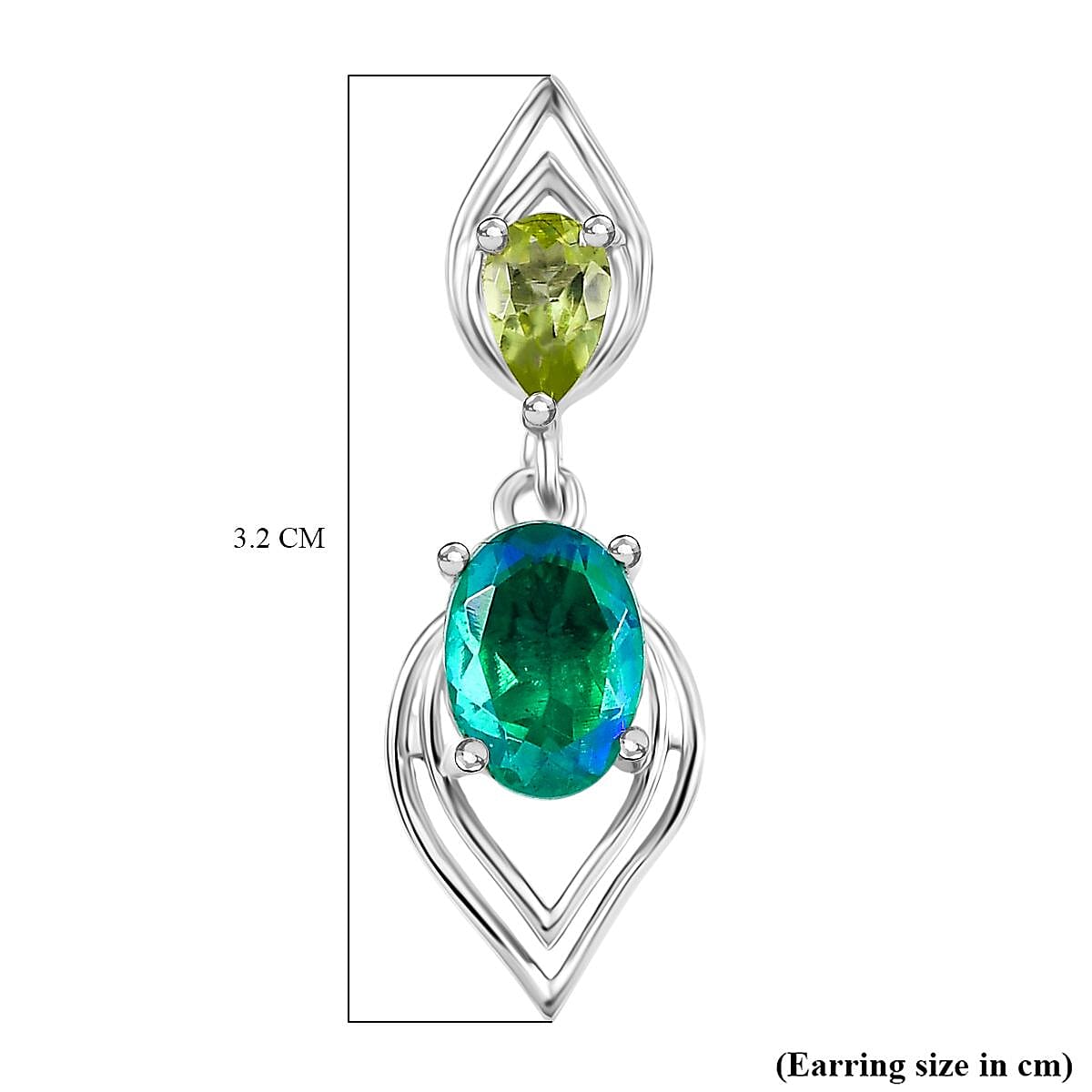 D'joy Peacock Triplet Quartz & Peridot Dangling Earring with Push Back in Rhodium Overlay Sterling Silver 2.08 Ct. D'joy Peacock Triplet Quartz & Peridot Dangling Earring with Push Back in Rhodium Overlay Sterling Silver 2.08 Ct.