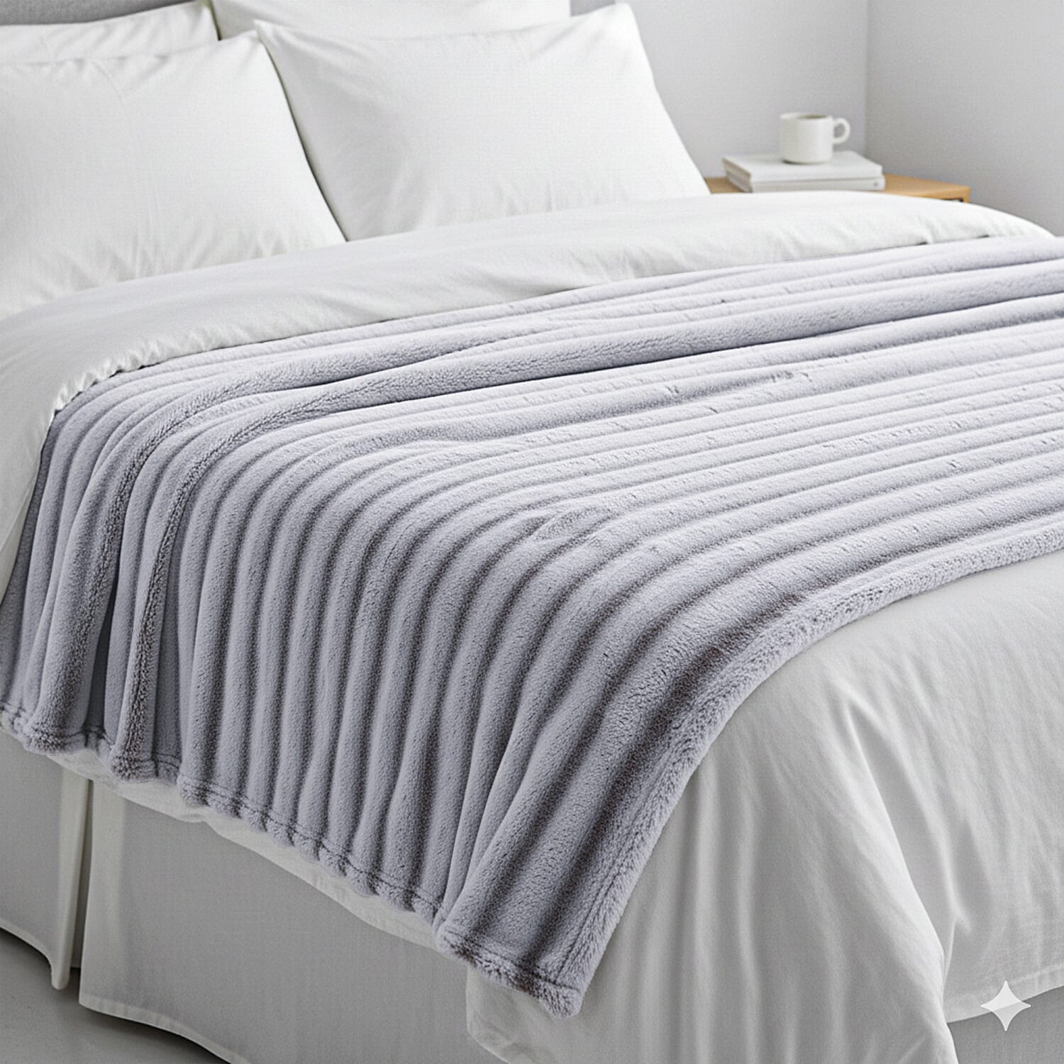 LIVMORE Stripe Pattern Faux Fur Cosy Blanket (200x150 cm) - Grey