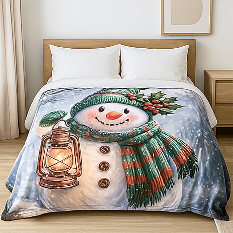 Hush Haven Snowman Digital Print Super-soft Cozy Blanket 240 GSM (200 x 150 cm) - Snowman