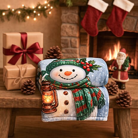 Hush Haven Snowman Digital Print Super-soft Cozy Blanket 240 GSM (200 x 150 cm) - Snowman