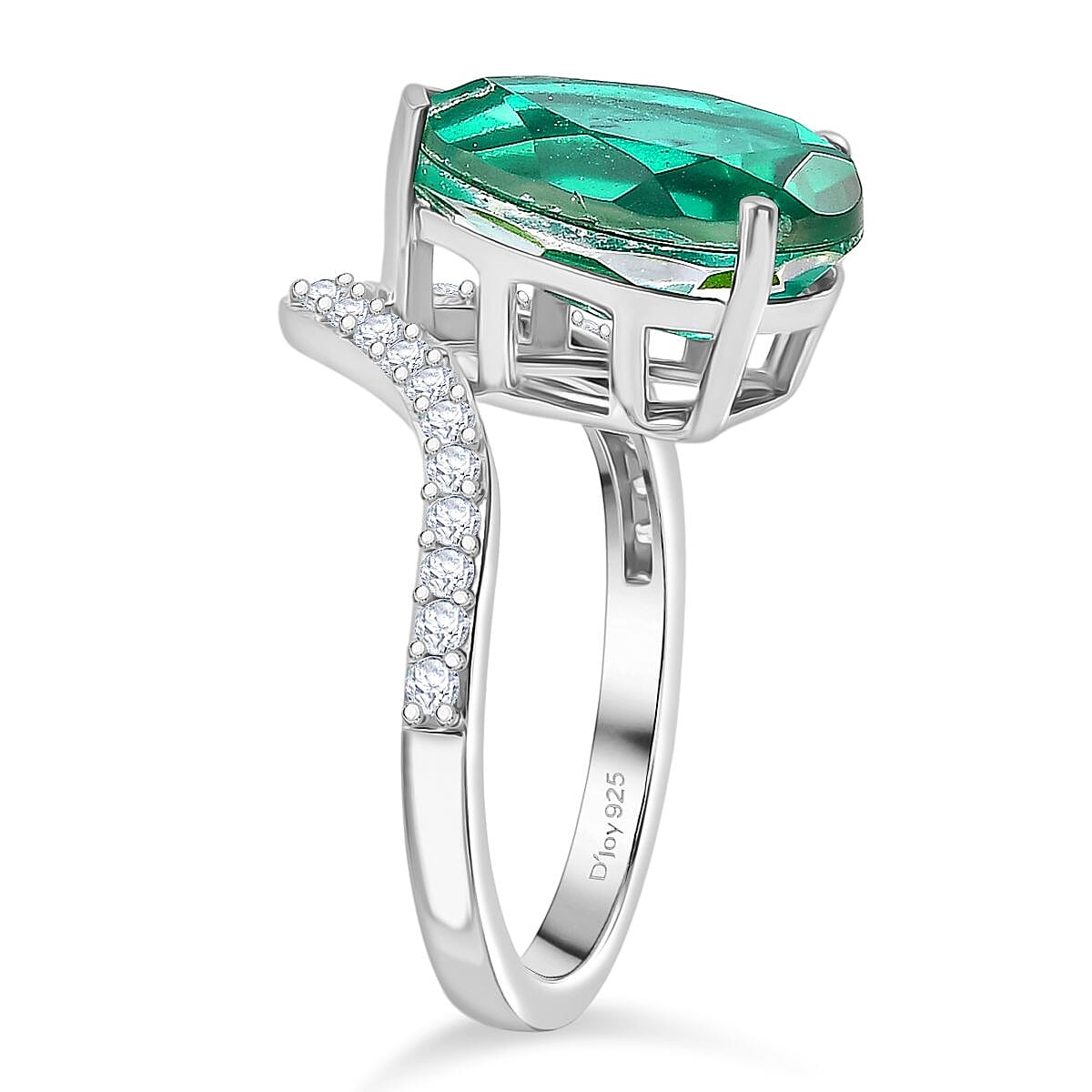 D'joy Peacock Triplet Quartz & White Zircon Ring in Rhodium Overlay Sterling Silver 4.88 Ct.