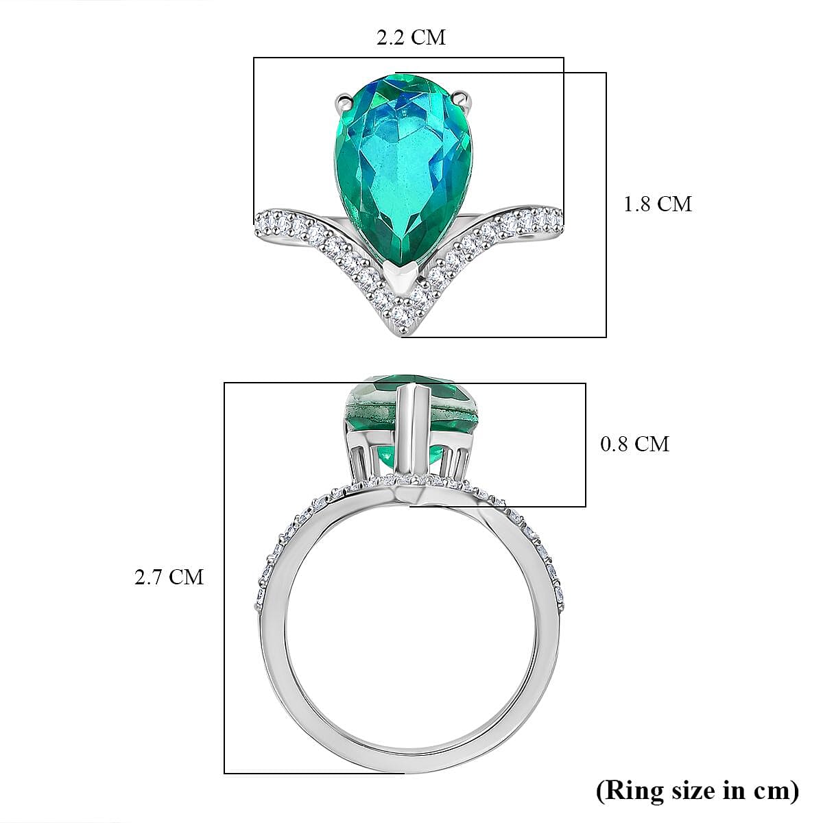 D'joy Peacock Triplet Quartz & White Zircon Ring in Rhodium Overlay Sterling Silver 4.88 Ct.