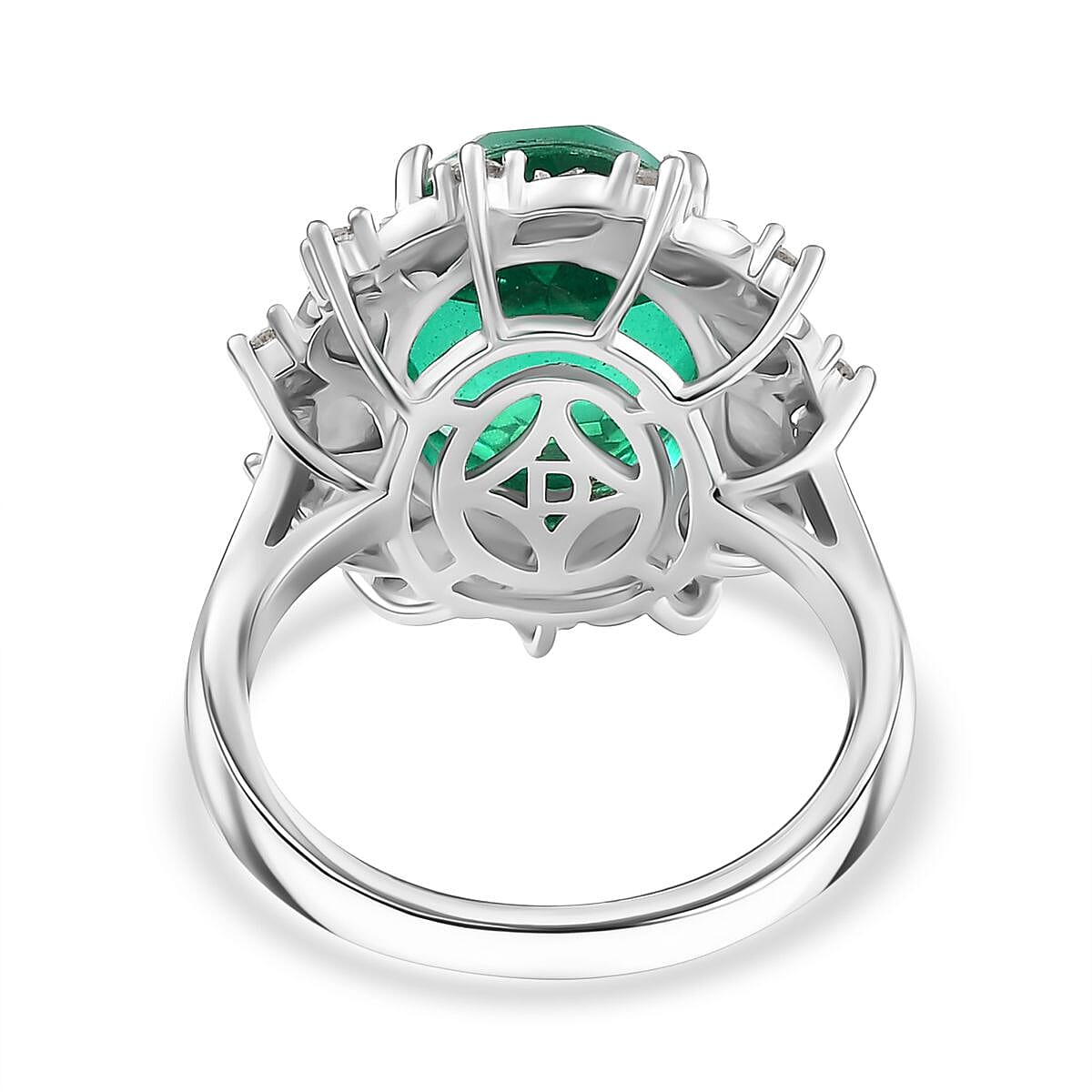 D'joy Peacock Triplet Quartz & White Zircon Ring in Rhodium Overlay Sterling Silver 5.55 Ct.