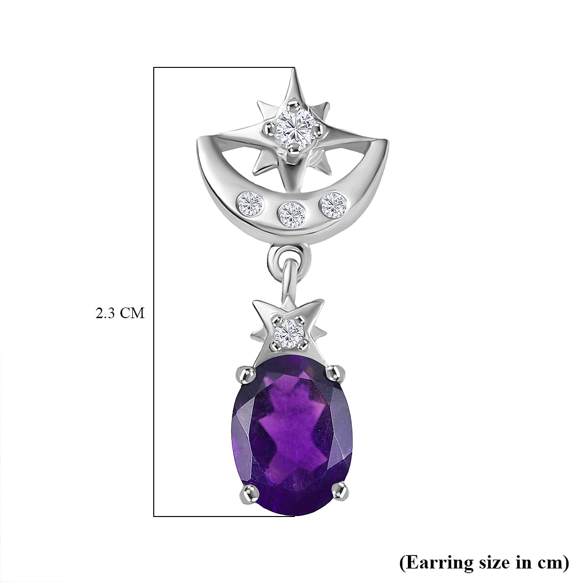 D'joy AAA African Amethyst & White Zircon Dangling Earring with Push Back in Rhodium Overlay Sterling Silver 2.48 Ct. D'joy AAA African Amethyst & White Zircon Dangling Earring with Push Back in Rhodium Overlay Sterling Silver 2.48 Ct.