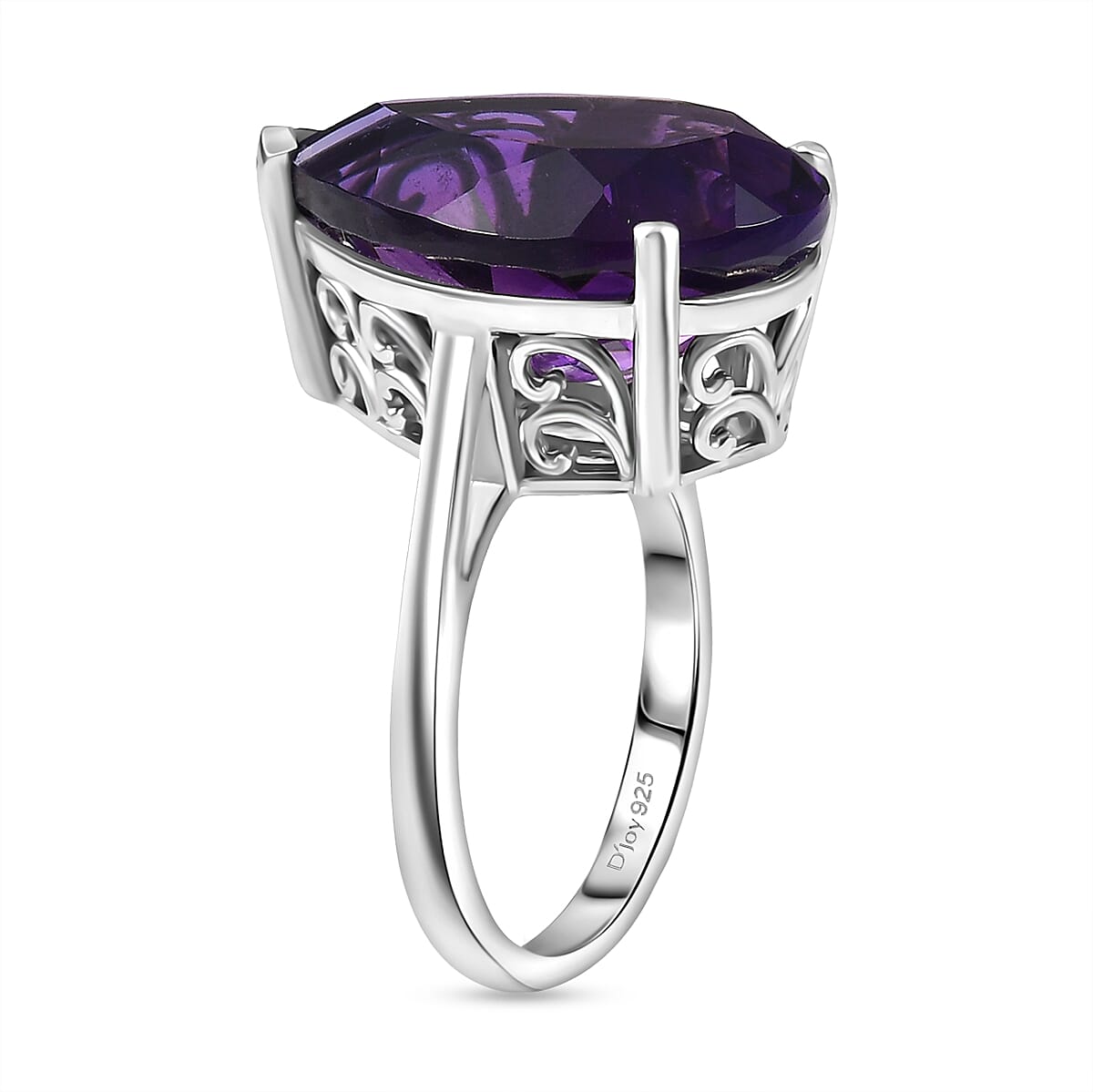 D'joy African Amethyst Solitaire Ring in Rhodium Overlay Sterling Silver 11.31 Ct.