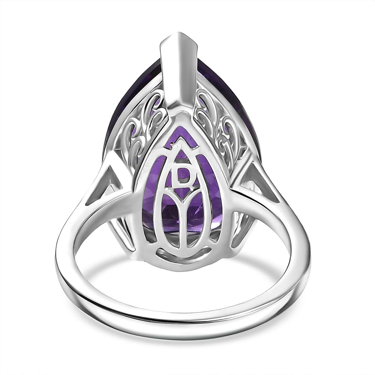 D'joy African Amethyst Solitaire Ring in Rhodium Overlay Sterling Silver 11.31 Ct.