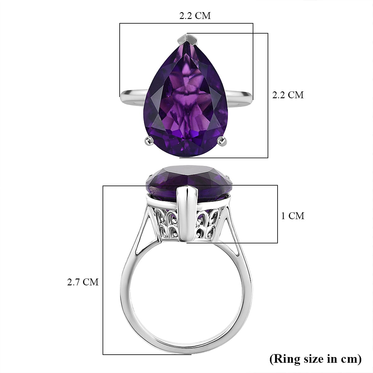 D'joy African Amethyst Solitaire Ring in Rhodium Overlay Sterling Silver 11.31 Ct.