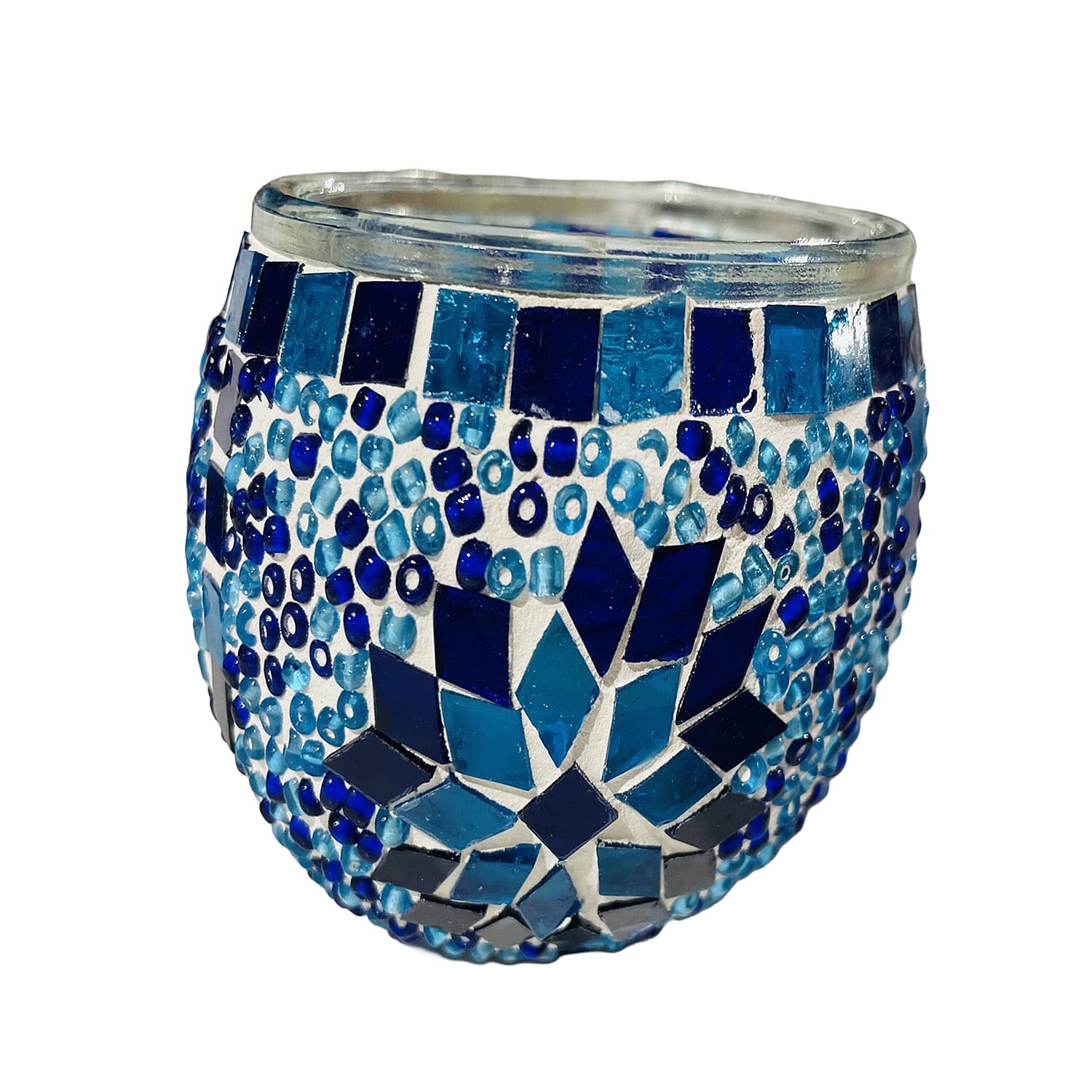 Morrocan Style - Soy Wax Mosaic Glass Jasmine Scented Candle (175g) - Blue