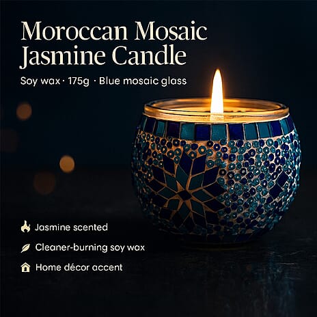 Moroccan Style - Soy Wax Mosaic Glass Jasmine Scented Candle (175g) - Blue