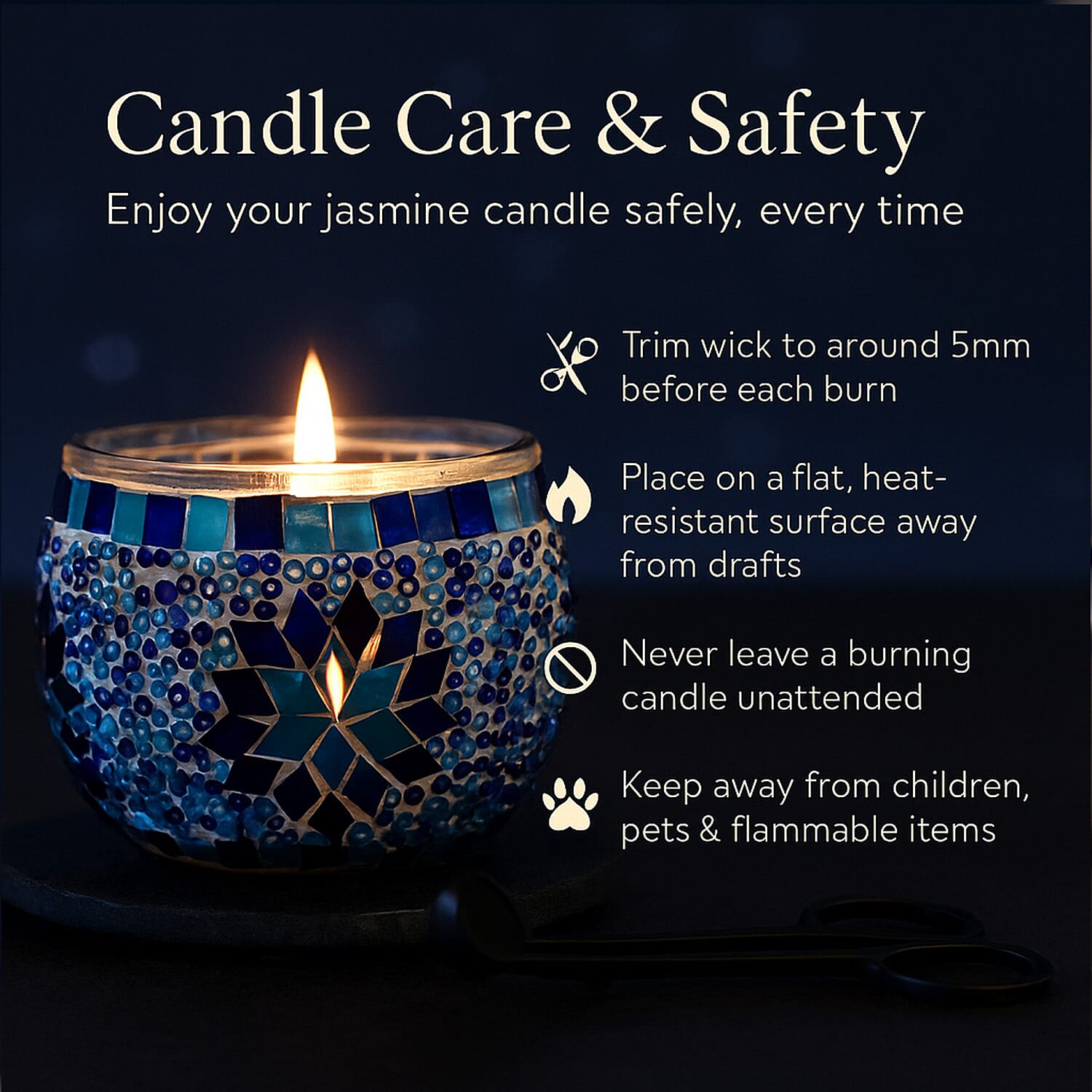 Morrocan Style - Soy Wax Mosaic Glass Jasmine Scented Candle (175g) - Blue