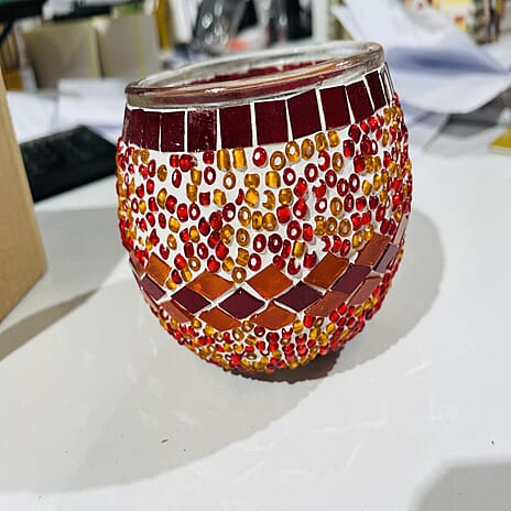 Moroccan Style - Soy Wax Mosaic Glass Berry Pomegranate Scented Candle (175g) - Red & Orange