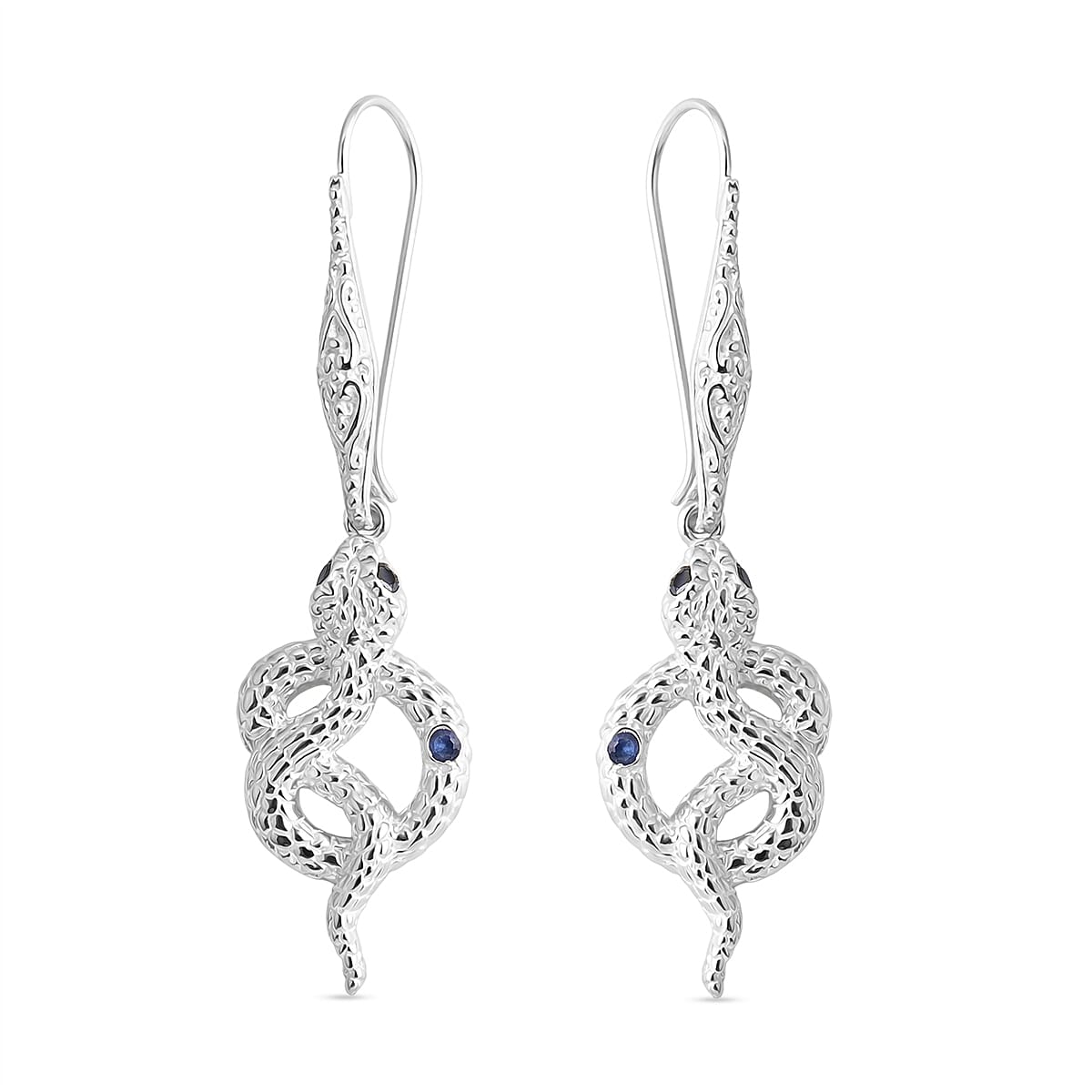 Royal Bali Collection - D'Joy Blue Sapphire & Black Spinel Sterling Silver Earring with Hook