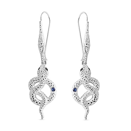 Royal Bali Collection - D'Joy Blue Sapphire & Black Spinel Sterling Silver Earring with Hook