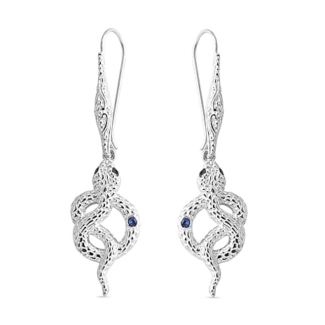 Royal Bali Collection - D'Joy Blue Sapphire & Black Spinel Sterling Silver Serpent Earring with Hook