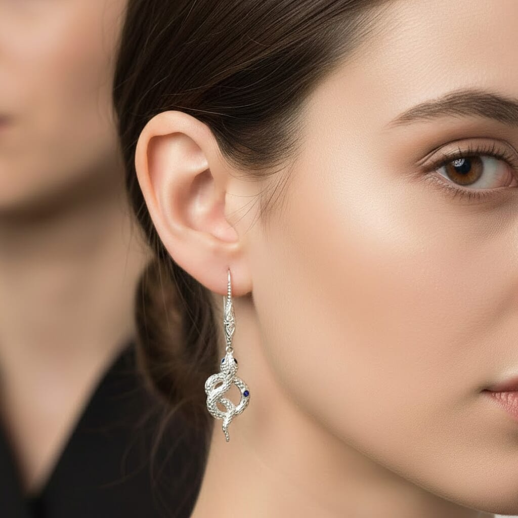 Royal Bali Collection - D'Joy Blue Sapphire & Black Spinel Sterling Silver Earring with Hook