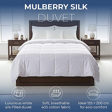 Decadently Beautiful 100% Mulberry Silk Duvet (135x200cm) - White - Single