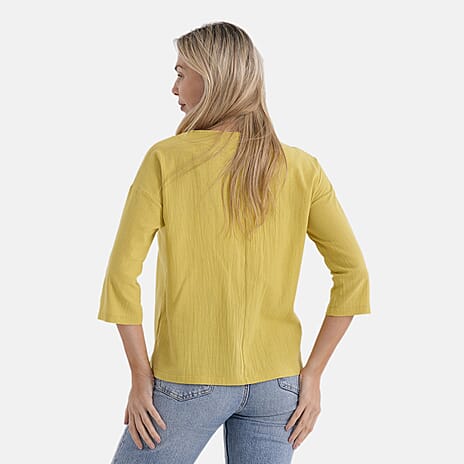- Maisi 100% Cotton Round Neck Top (Size L) - Yellow