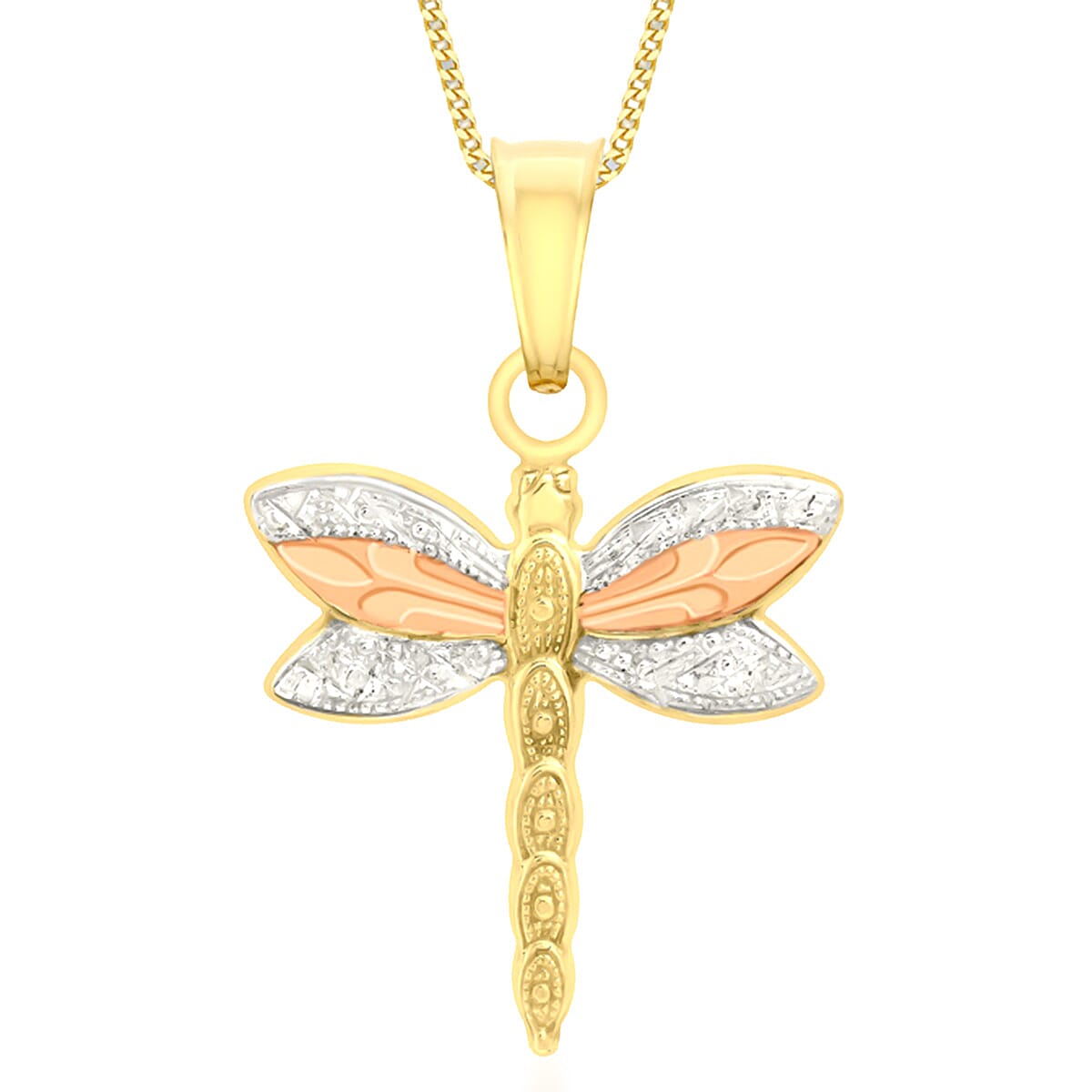 Hatton Garden Close Out - 9K Tri Color Gold Dragonfly Pendant
