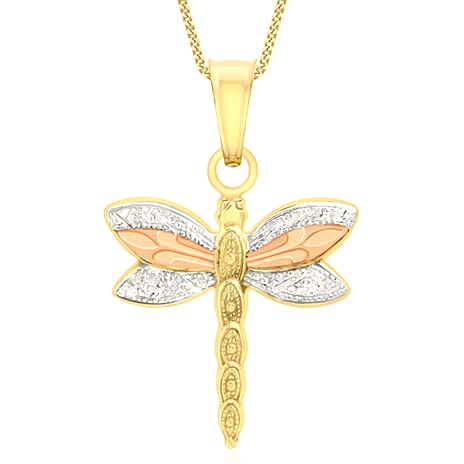 Hatton Garden Close Out - 9K Tri Color Gold Dragonfly Pendant